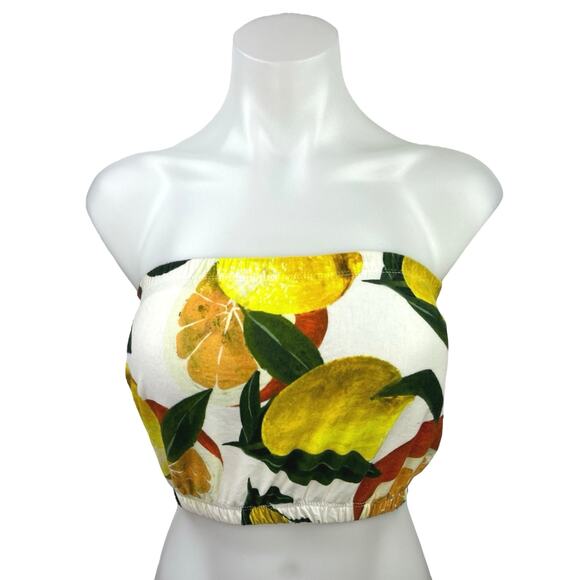 Topshop Multicolor Citrus Lemon Print Strapless Bandeau Cropped Tube Top Size 2 - Picture 1 of 4
